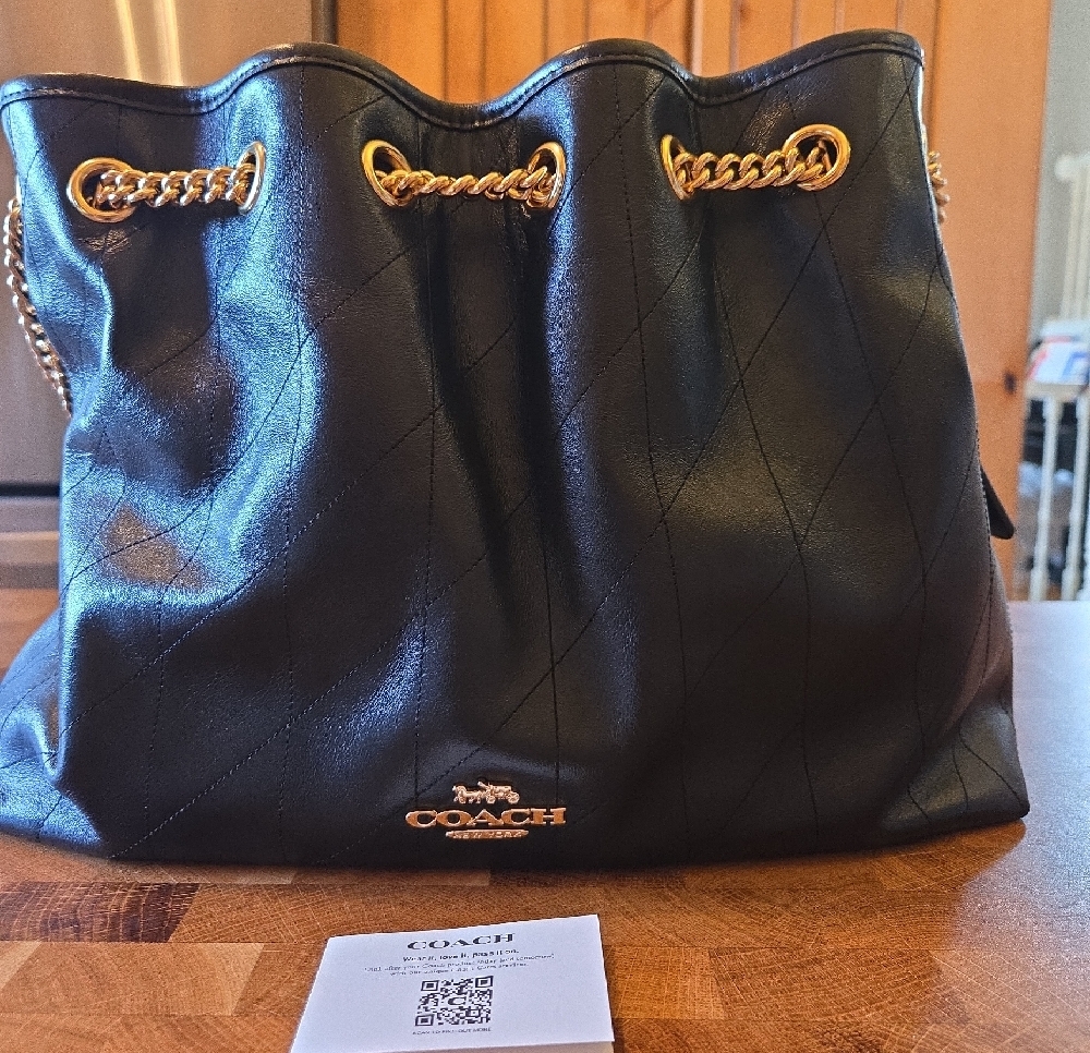 Coach LTH EVLYN Quilted Leather Shoulder Bag with Gold Chain Handles - Picture 2 of 15